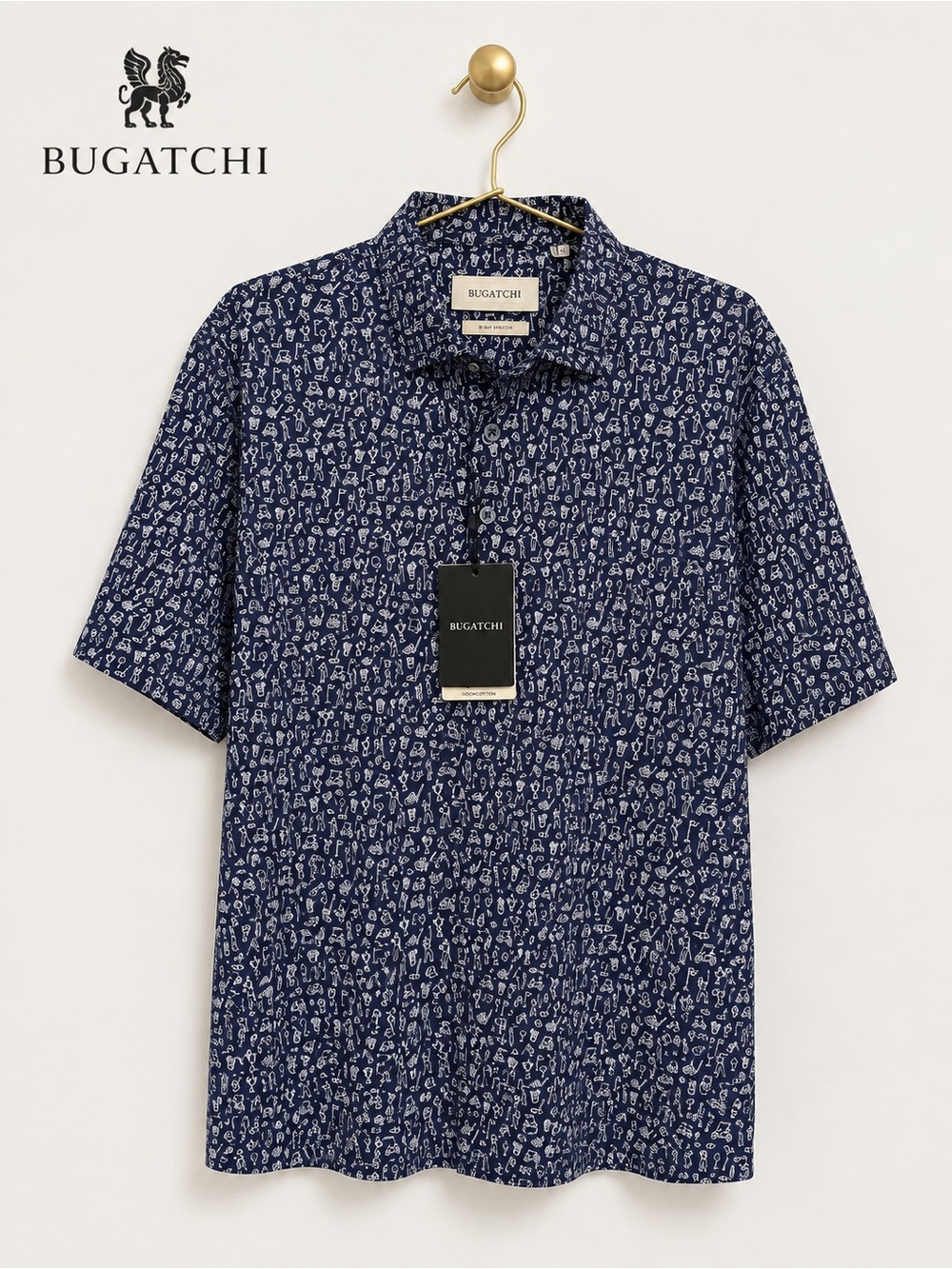 NWT Bugatchi OoohCotton 8-Way Stretch Golf Print Performance Polo Shirt XL